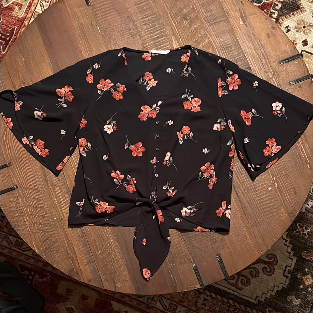 Lush Pink Tie Front Relaxed Blouse